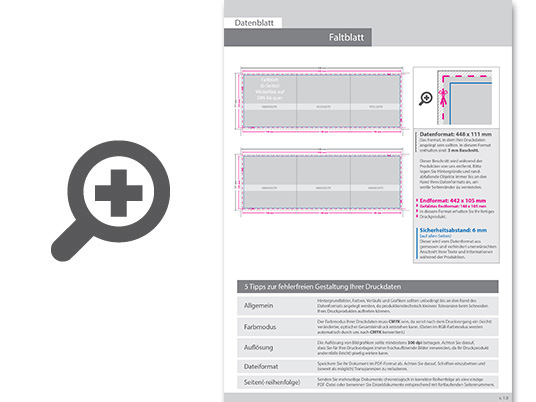 Product Bild faltblatt__gefalzt_auf_din_a6_quer__6-seiter_(wickelfalz)__beidseitig_bedruckt_(4_4_farbig_+_2_sonderfarben_hks)