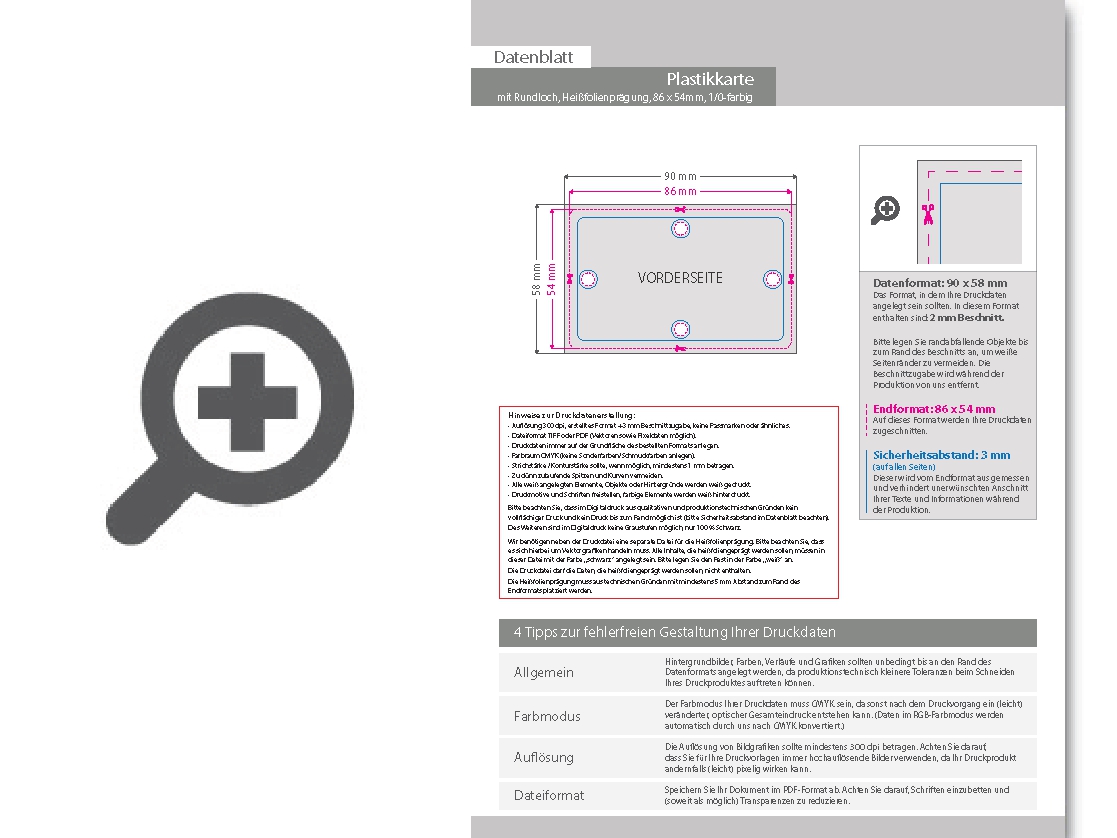 Product Bild plastikkarte_mit_einseitiger_hei__folienpr__gung_silber_und_lochung_1_0_farbig_bedruckt_auf_wei__em_hintergrund